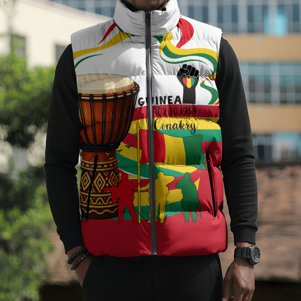 Guinea Independence Day Conakry Sleeveless Puffer Jacket African Flag Djembe Drum Freedom