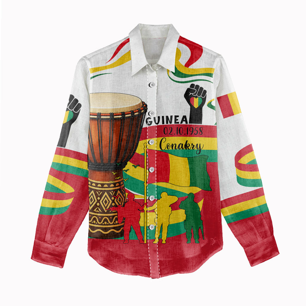 Guinea Independence Day Conakry Women Casual Shirt African Flag Djembe Drum Freedom