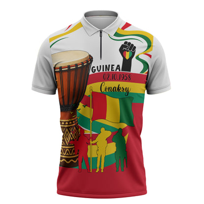 Guinea Independence Day Conakry Zipper Polo Shirt African Flag Djembe Drum Freedom