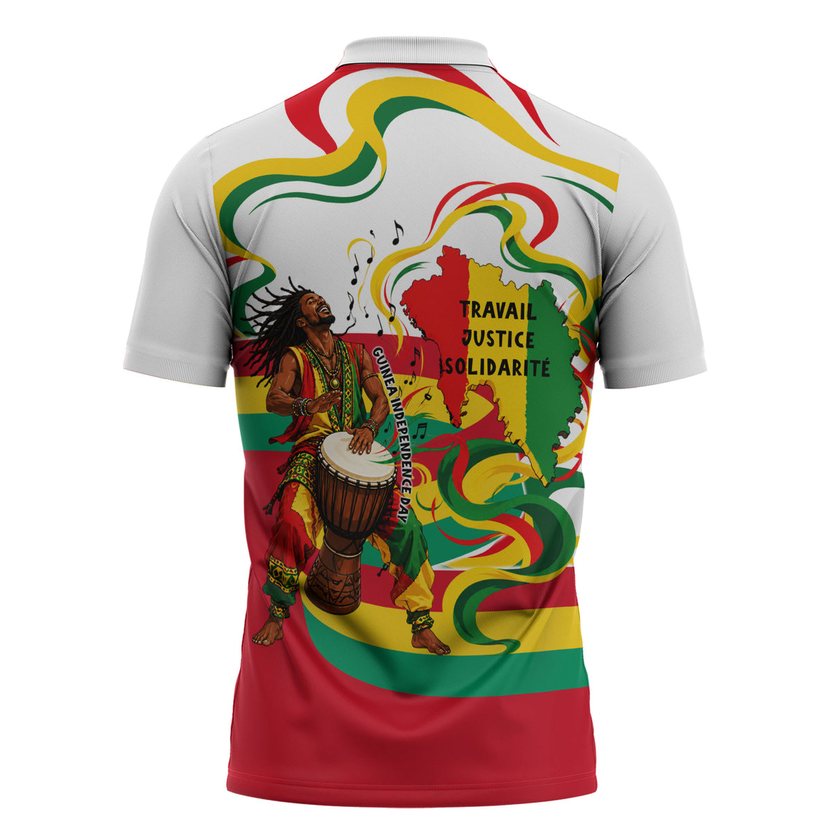 Guinea Independence Day Conakry Zipper Polo Shirt African Flag Djembe Drum Freedom
