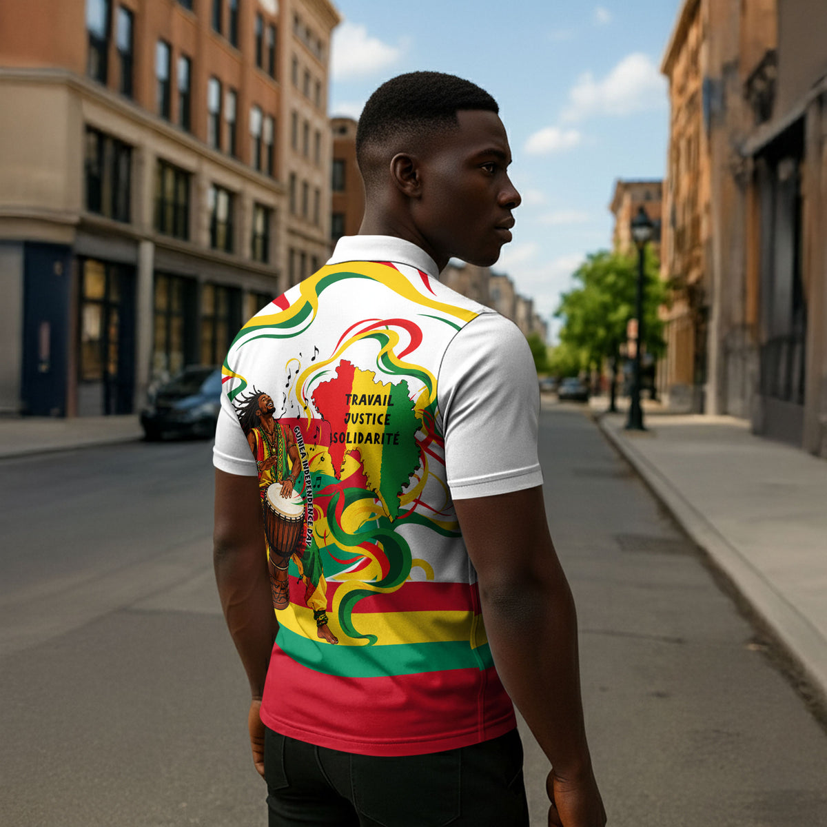 Guinea Independence Day Conakry Zipper Polo Shirt African Flag Djembe Drum Freedom