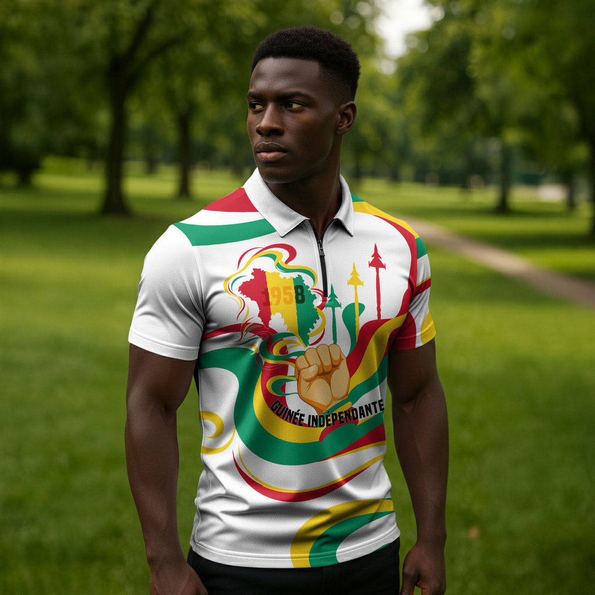 Guinea Independence Day 1958 Zipper Polo Shirt Guinee Independante Flag