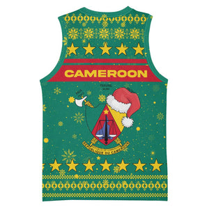 Cameroon Christmas Basketball Jersey Coat of Arms Santa Hat and Stars Motif TS04