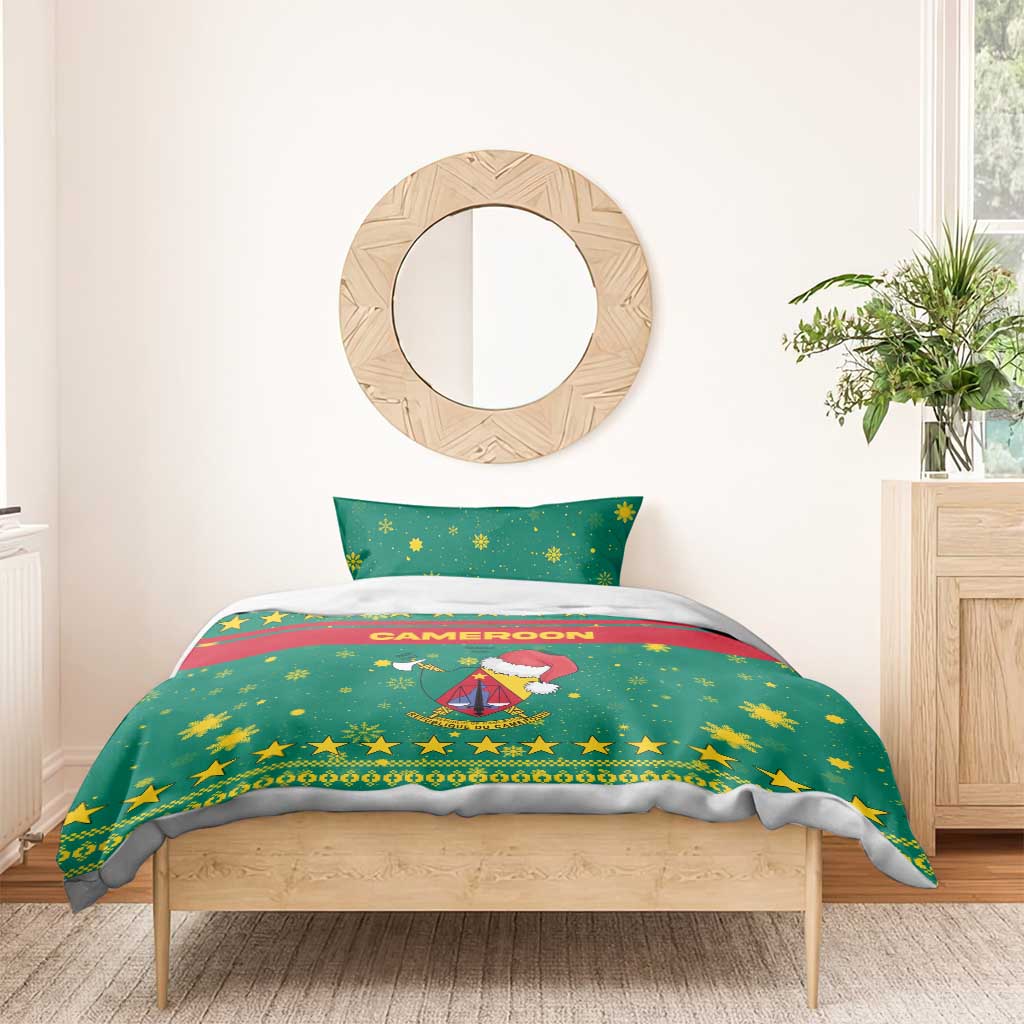 Cameroon Christmas Bedding Set Coat of Arms Santa Hat and Stars Motif - African Pride