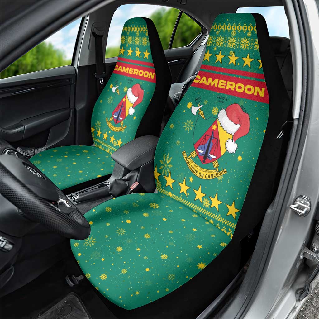 Cameroon Christmas Car Seat Cover Coat of Arms Santa Hat and Stars Motif - African Pride