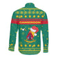 Cameroon Christmas Long Sleeve Button Shirt Coat of Arms Santa Hat and Stars Motif - African Pride