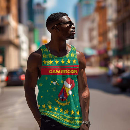 Cameroon Christmas Men Tank Top Coat of Arms Santa Hat and Stars Motif - African Pride