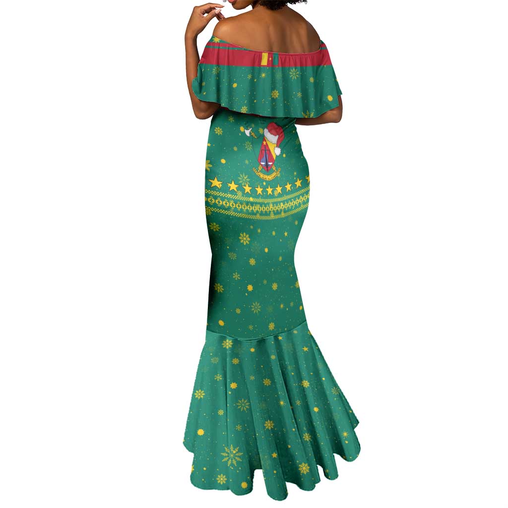 Cameroon Christmas Mermaid Dress Coat of Arms Santa Hat and Stars Motif - African Pride