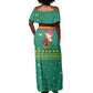 Cameroon Christmas Off Shoulder Maxi Dress Coat of Arms Santa Hat and Stars Motif - African Pride