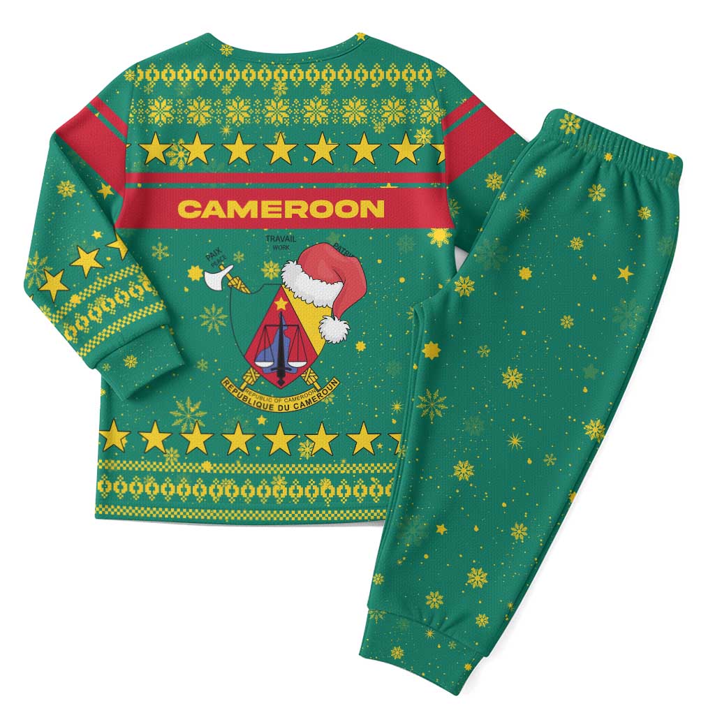 Cameroon Christmas Pajama Set Coat of Arms Santa Hat and Stars Motif - African Pride