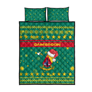 Cameroon Christmas Quilt Bed Set Coat of Arms Santa Hat and Stars Motif - African Pride