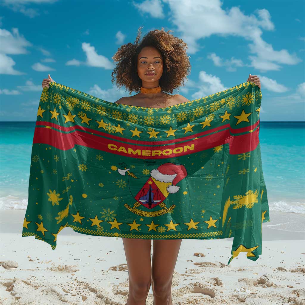 Cameroon Christmas Sarong Coat of Arms Santa Hat and Stars Motif - African Pride