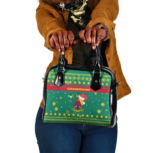 Cameroon Christmas Shoulder Handbag Coat of Arms Santa Hat and Stars Motif - African Pride