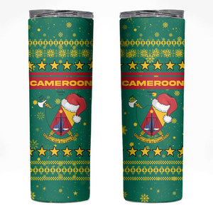 Cameroon Christmas Skinny Tumbler Coat of Arms Santa Hat and Stars Motif - African Pride