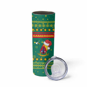 Cameroon Christmas Skinny Tumbler Coat of Arms Santa Hat and Stars Motif - African Pride