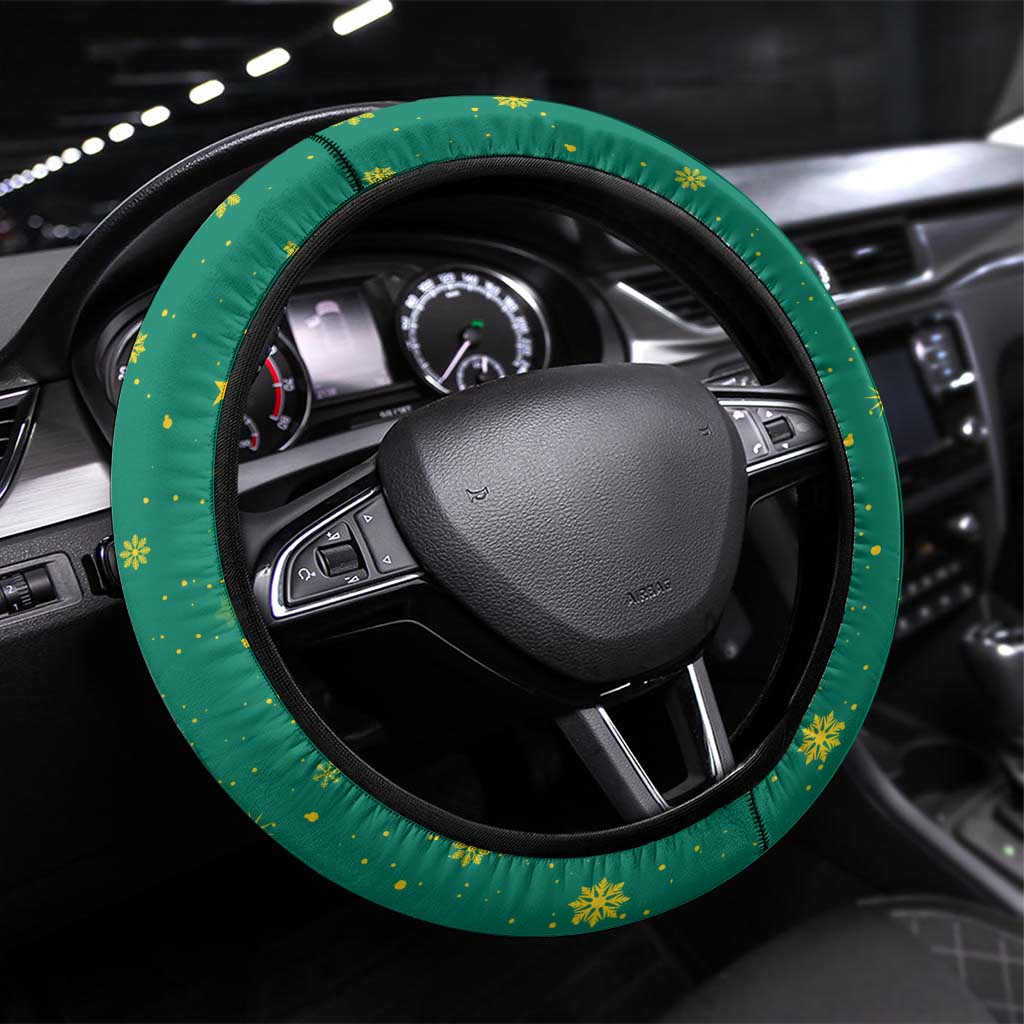 Cameroon Christmas Steering Wheel Cover Coat of Arms Santa Hat and Stars Motif - African Pride