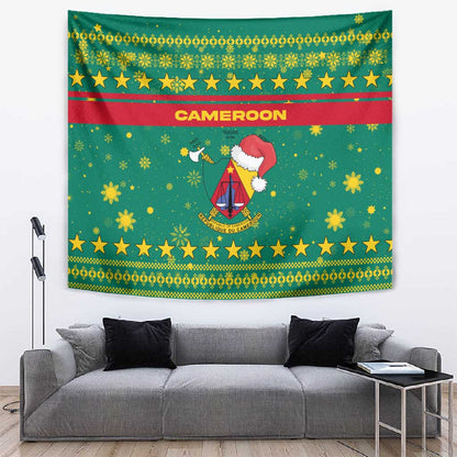 Cameroon Christmas Tapestry Coat of Arms Santa Hat and Stars Motif - African Pride
