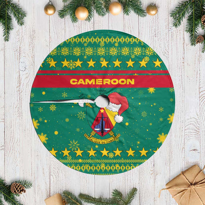 Cameroon Christmas Tree Skirt Coat of Arms Santa Hat and Stars Motif - African Pride