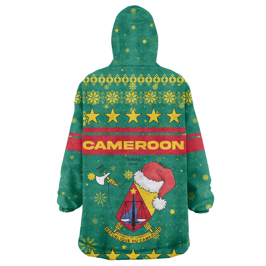 Cameroon Christmas Wearable Blanket Hoodie Coat of Arms Santa Hat and Stars Motif - African Pride