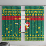 Cameroon Christmas Window Curtain Coat of Arms Santa Hat and Stars Motif - African Pride