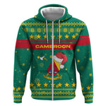 Cameroon Christmas Zip Hoodie Coat of Arms Santa Hat and Stars Motif - African Pride