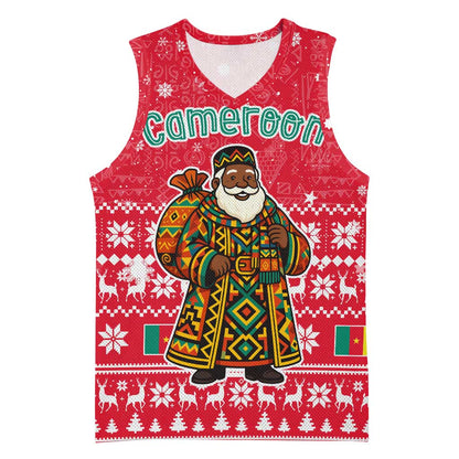 Cameroon Christmas Basketball Jersey Snowflake Pattern Traditional Santa and Map Motif TS04