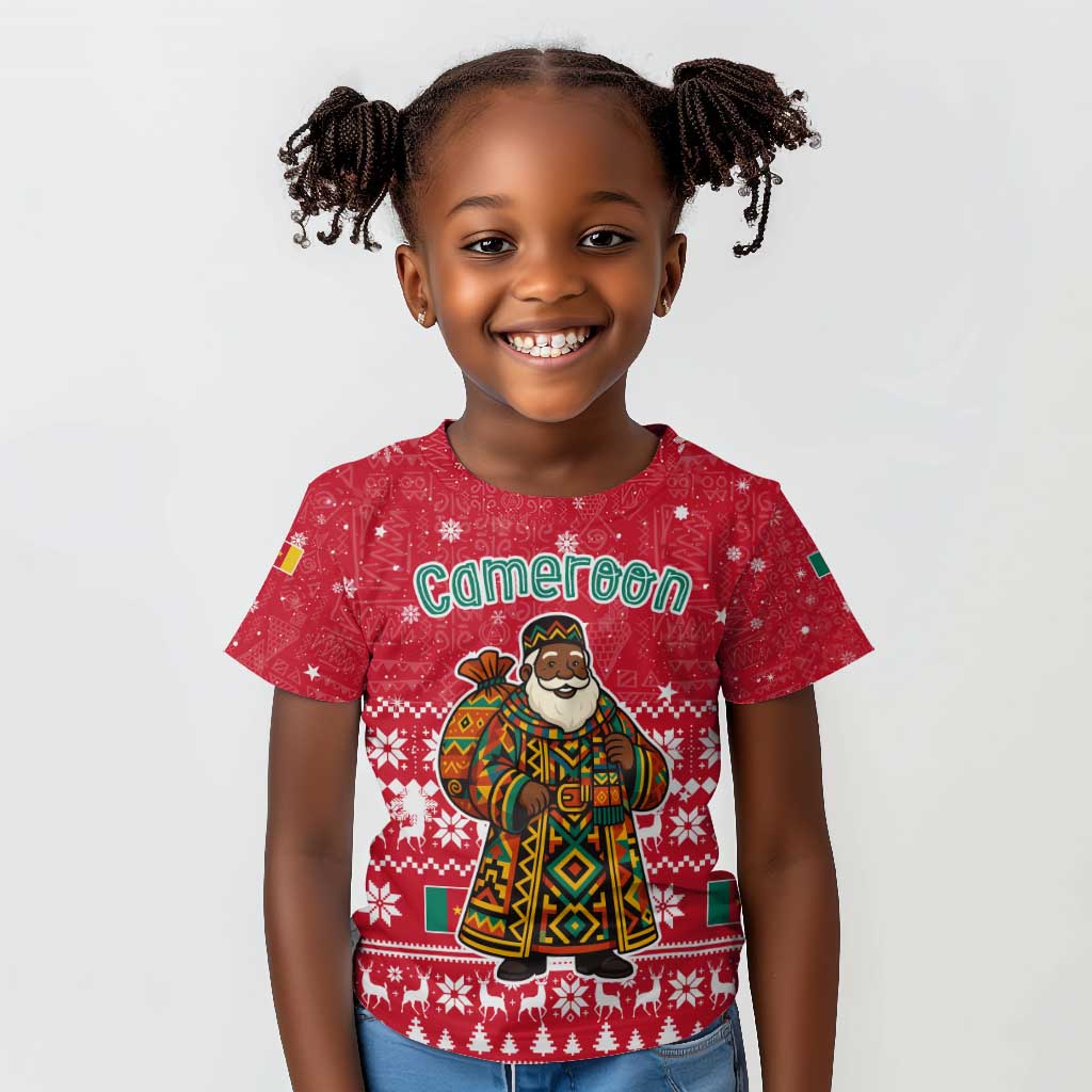 Cameroon Christmas Kid T shirt Snowflake Pattern Traditional Santa and Map Motif - African Pride