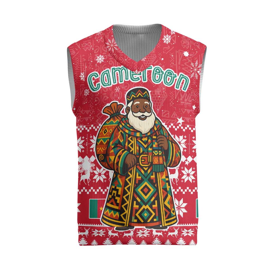 Cameroon Christmas Knitted V-Neck Vest Snowflake Pattern Traditional Santa and Map Motif - African Pride