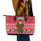 Cameroon Christmas Leather Tote Bag Snowflake Pattern Traditional Santa and Map Motif - African Pride