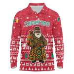 Cameroon Christmas Long Sleeve Polo Shirt Snowflake Pattern Traditional Santa and Map Motif - African Pride