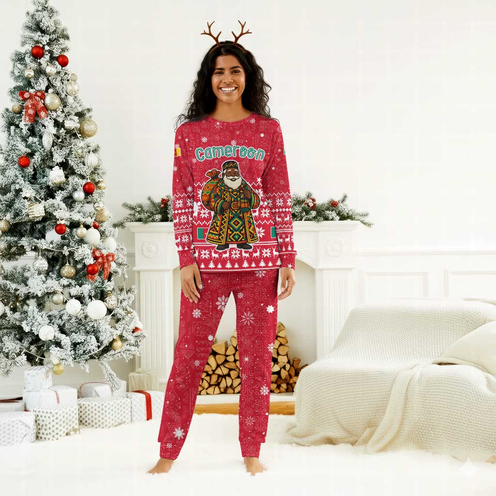 Cameroon Christmas Pajama Set Snowflake Pattern Traditional Santa and Map Motif - African Pride