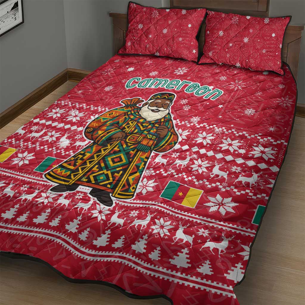 Cameroon Christmas Quilt Bed Set Snowflake Pattern Traditional Santa and Map Motif - African Pride