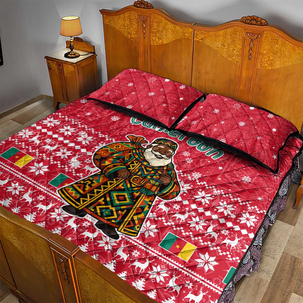 Cameroon Christmas Quilt Bed Set Snowflake Pattern Traditional Santa and Map Motif - African Pride
