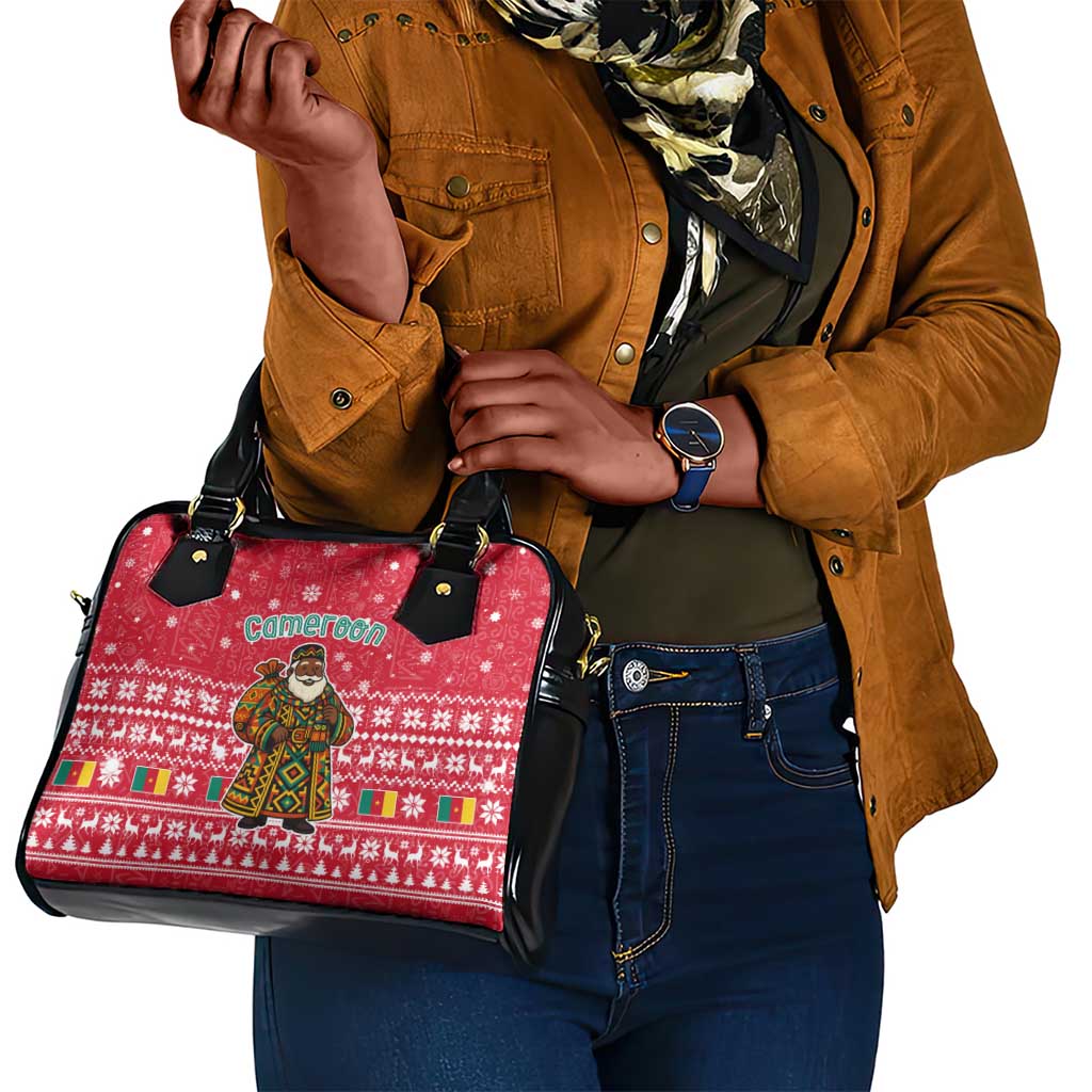 Cameroon Christmas Shoulder Handbag Snowflake Pattern Traditional Santa and Map Motif - African Pride
