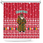Cameroon Christmas Shower Curtain Snowflake Pattern Traditional Santa and Map Motif - African Pride