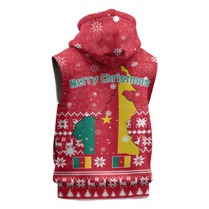 Cameroon Christmas Sleeveless Zip Hoodie Snowflake Pattern Traditional Santa and Map Motif - African Pride