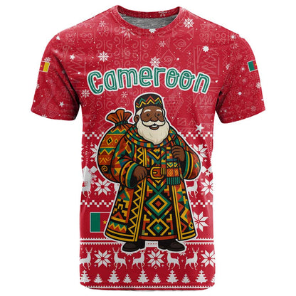 Cameroon Christmas T shirt Snowflake Pattern Traditional Santa and Map Motif - African Pride