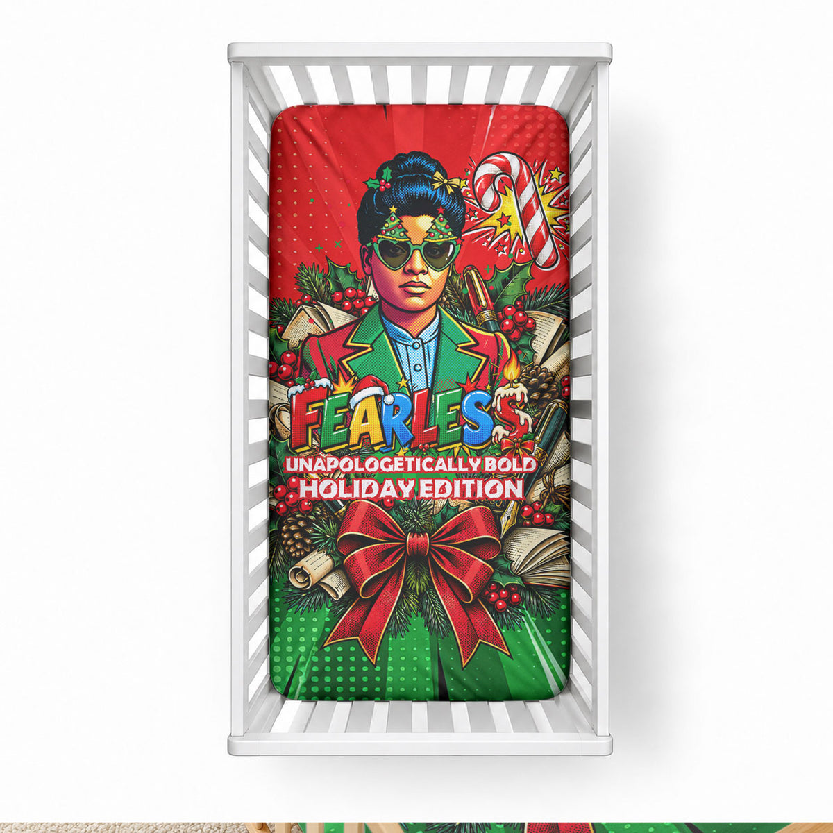 Ida B. Wells Fearless Baby Bed Cover Festive Pop Art Comic Christmas