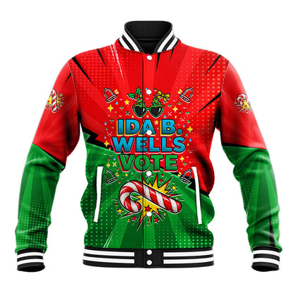 Ida B. Wells Fearless Baseball Jacket Festive Pop Art Comic Christmas