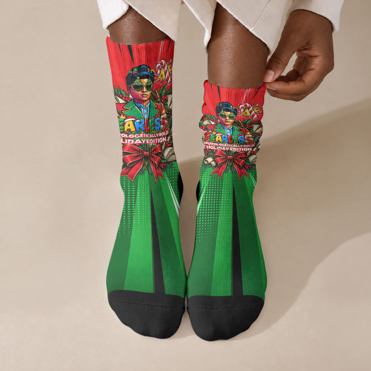Ida B. Wells Fearless Crew Socks Festive Pop Art Comic Christmas
