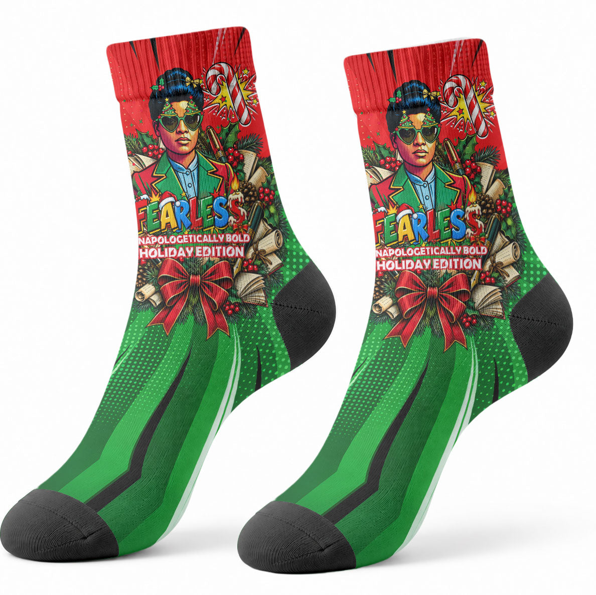 Ida B. Wells Fearless Crew Socks Festive Pop Art Comic Christmas