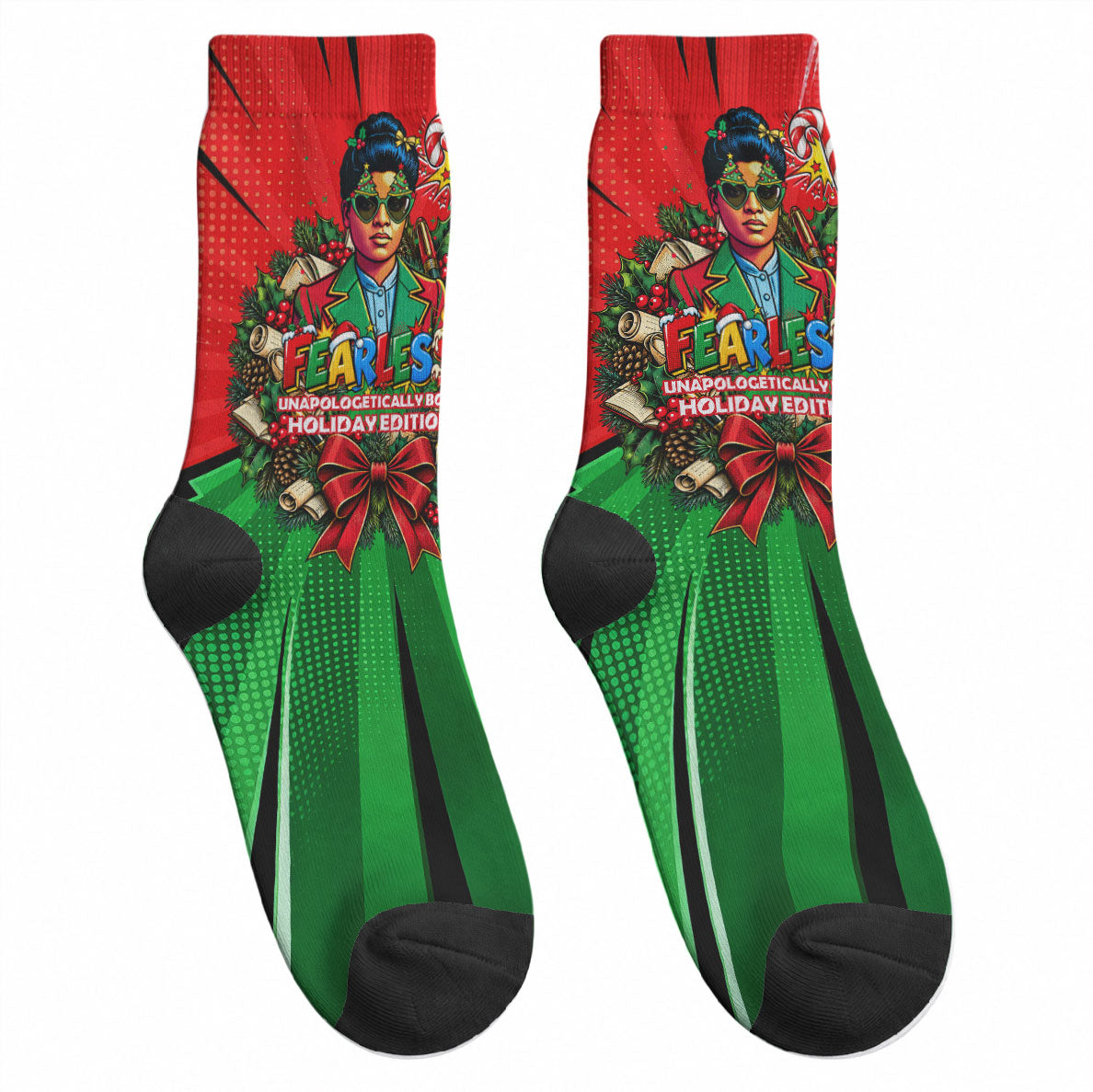 Ida B. Wells Fearless Crew Socks Festive Pop Art Comic Christmas