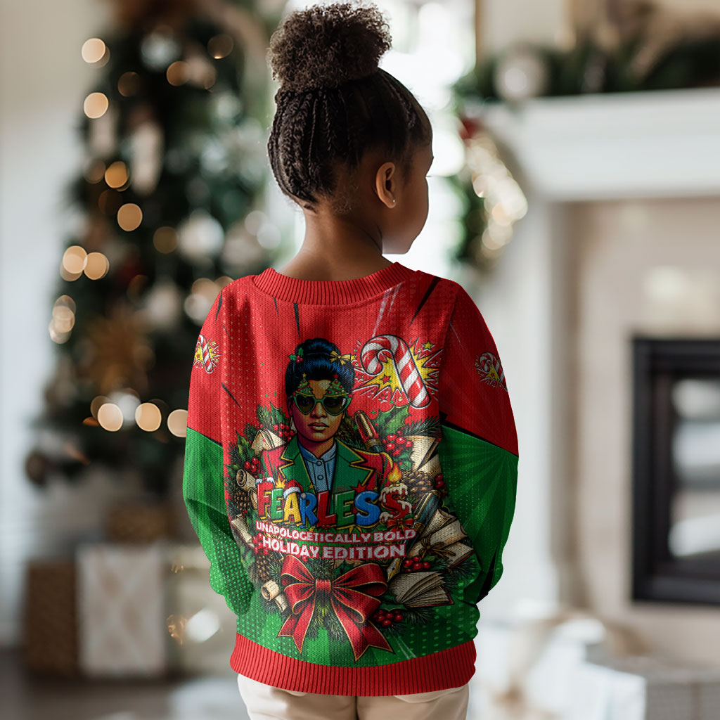 Ida B. Wells Fearless Kid Ugly Christmas Sweater Festive Pop Art Comic Christmas