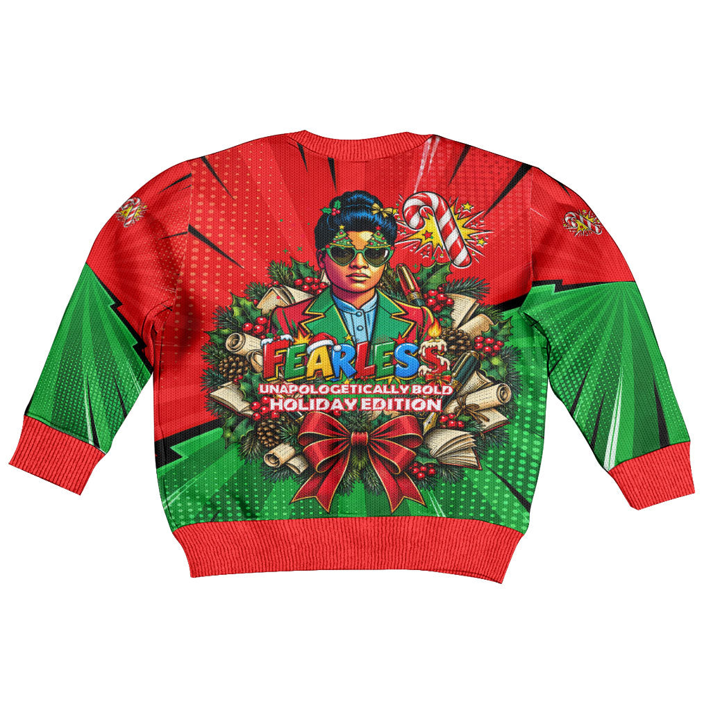 Ida B. Wells Fearless Kid Ugly Christmas Sweater Festive Pop Art Comic Christmas