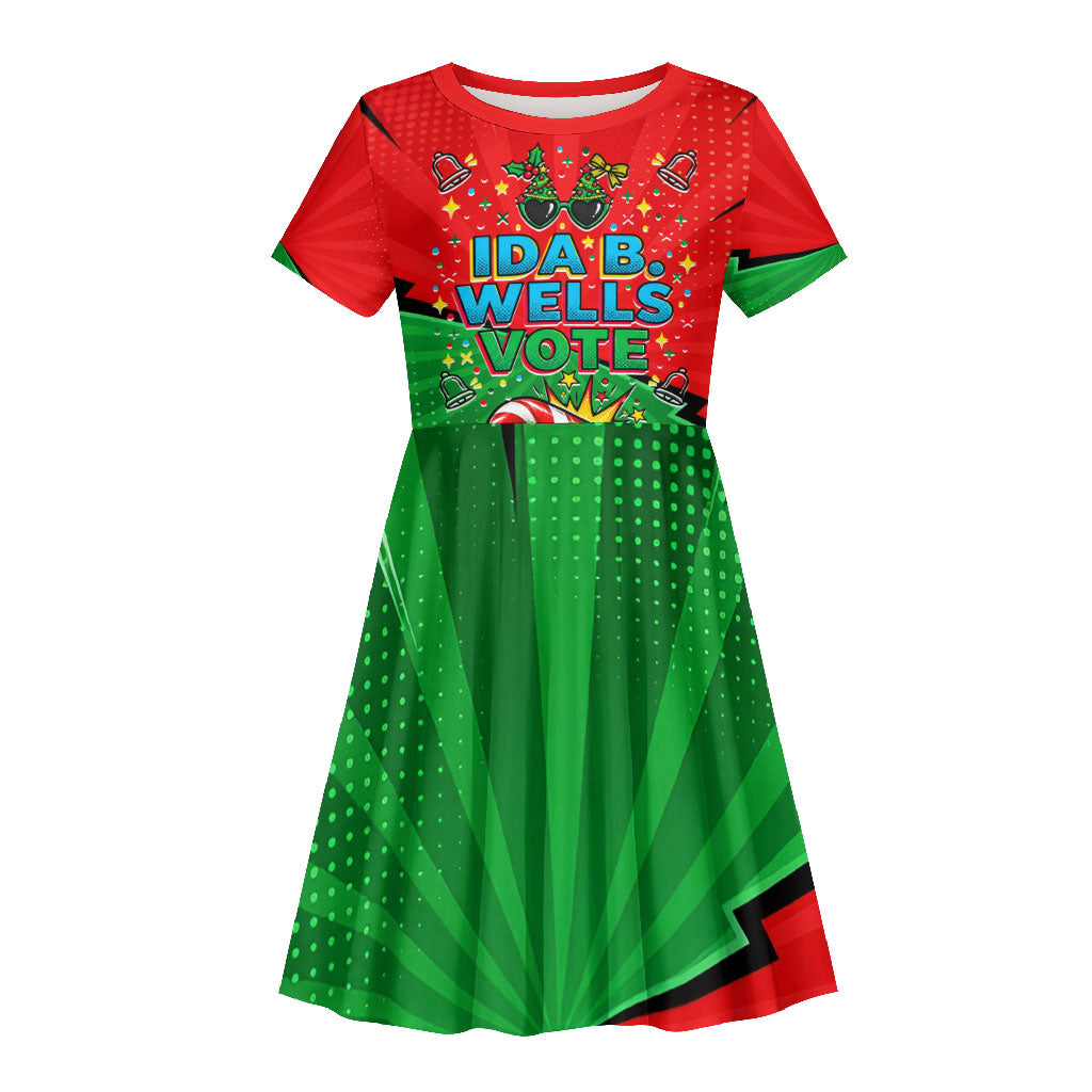 Ida B. Wells Fearless Kid Short Sleeve Dress Festive Pop Art Comic Christmas