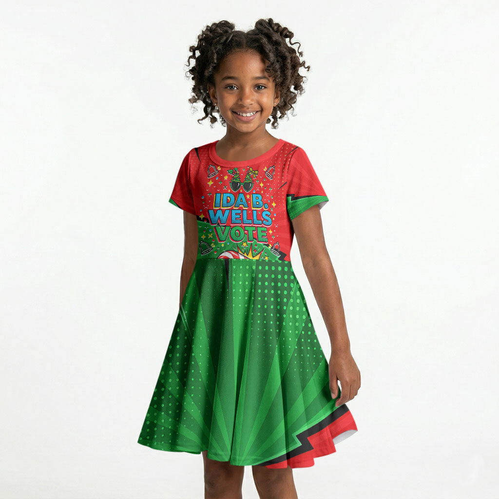 Ida B. Wells Fearless Kid Short Sleeve Dress Festive Pop Art Comic Christmas