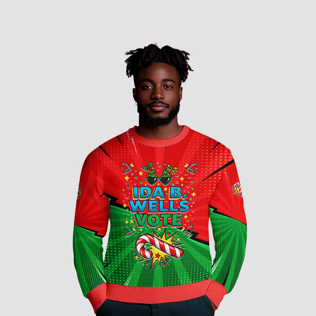 Ida B. Wells Fearless Ugly Christmas Sweater Festive Pop Art Comic Christmas