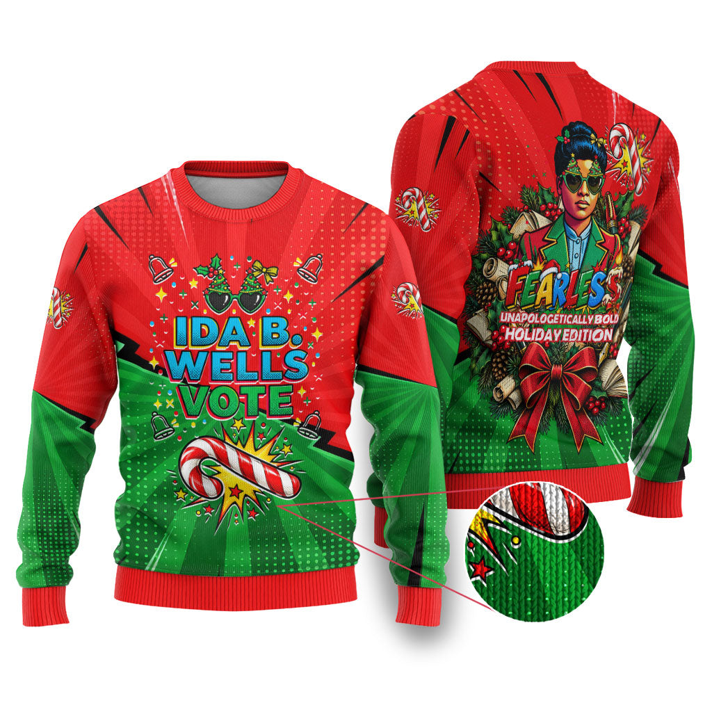 Ida B. Wells Fearless Ugly Christmas Sweater Festive Pop Art Comic Christmas