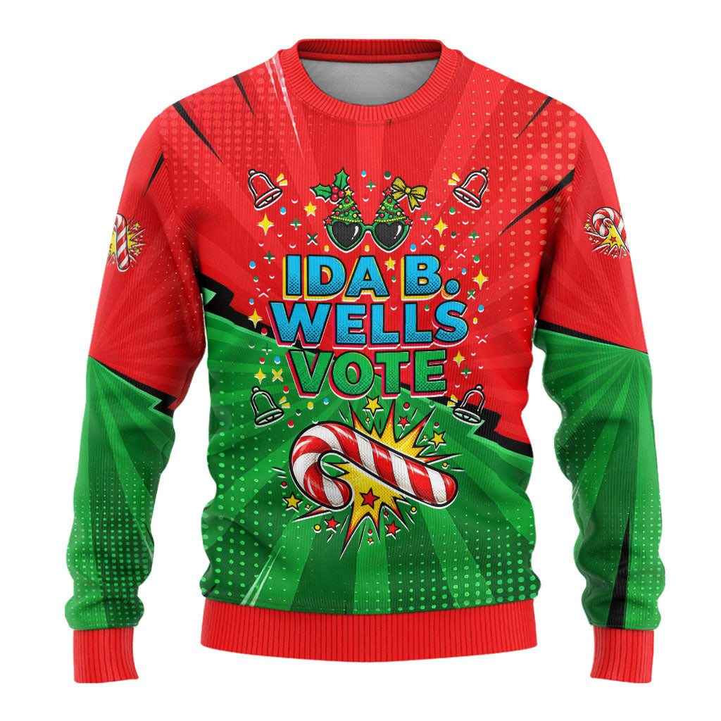 Ida B. Wells Fearless Ugly Christmas Sweater Festive Pop Art Comic Christmas