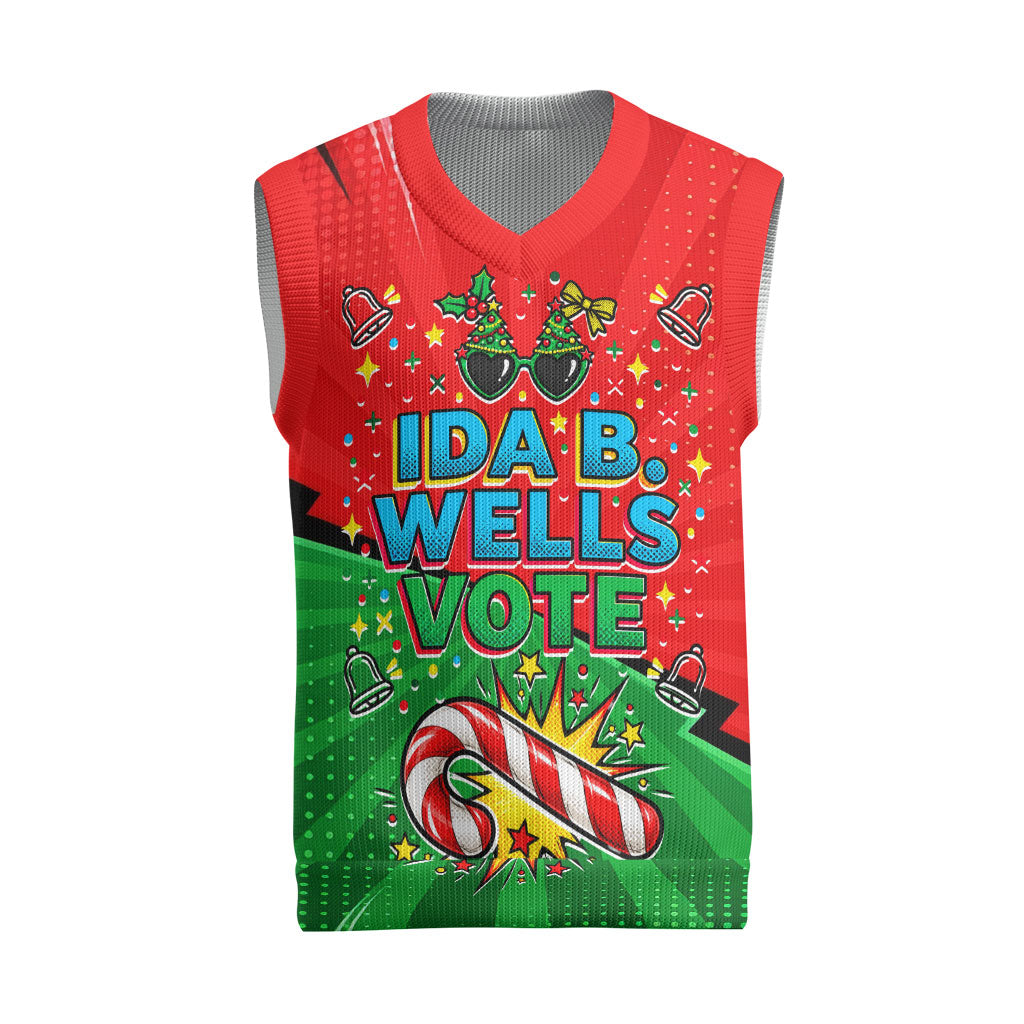 Ida B. Wells Fearless Christmas Knitted V-Neck Vest Festive Pop Art Comic Christmas